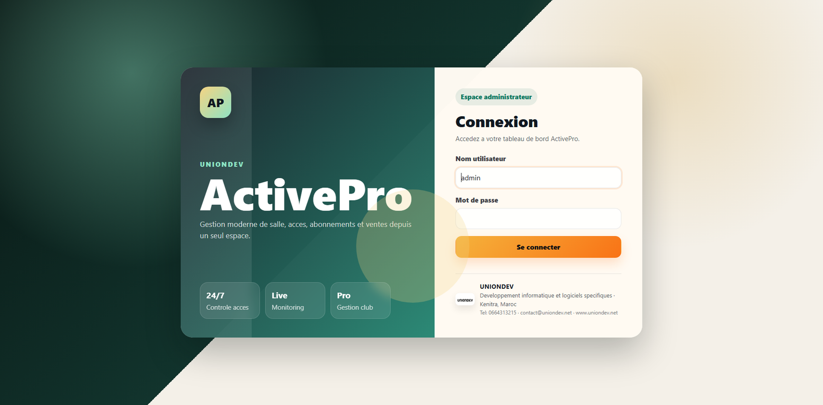 Capture de la page de connexion ActivePro